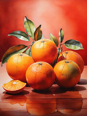 Wall Mural - orange on red bg 1