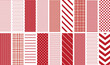 Red and white seamless pattern set. 18 repeating patterns for fabric, backgrounds, apparel, paper, scrapbooking, and more. Holiday, Valentine's Day, Christmas. Classic, retro, simple, preppy. 
