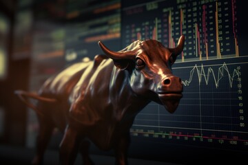 Poster - Bull and the stock market,Investment finance chart, 