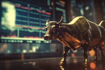 Poster - Bull and the stock market,Investment finance chart, 