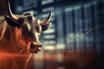 Poster - Bull and the stock market,Investment finance chart, 