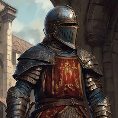 Canvas Print - a medieval guard wearing a helmet