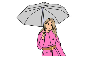 Wall Mural - line art color of woman holding umbrella