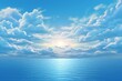 Beautiful seascape with clouds and sun on blue sky background