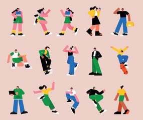 Wall Mural - flat vector illustration. A set of many people in various poses. vol.1