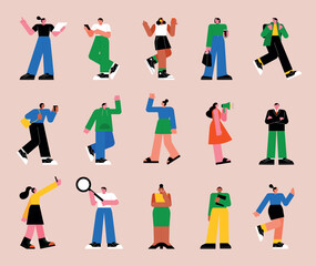 Fototapete - flat vector illustration. A set of many people in various poses. vol.4