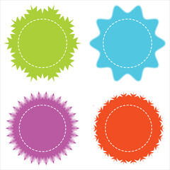 Poster - Set of vector starburst sunburst badges. Vintage labels. Starburst sale sticker. Colored stickers. Sunburst price tags. Simple Flat Style Vintage Labels. colourful icons on white background. 