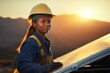 © CStock - Female worker with hard work outdoors, woman with solar panels,