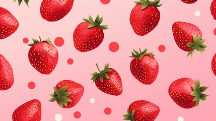 Wall Mural - Strawberry pattern on pink background. Flat lay and top view.