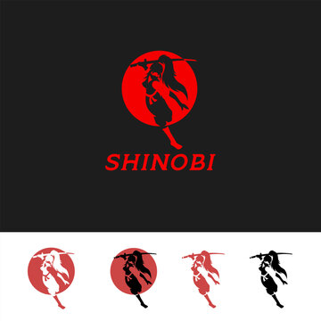 Shinobi mascot, Kunoichi, ninja, samurai vector logo design illustration