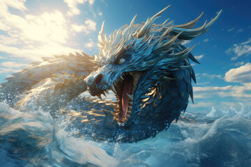 Wall Mural - Dragon in the sky. 3D illustration. 3D rendering
