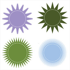 Poster - Set of vector starburst sunburst badges. Vintage labels. Starburst sale sticker. Colored stickers. Sunburst price tags. Simple Flat Style Vintage Labels. colourful icons on white background. 