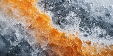 Wall Mural - Orange and grey Top view ice melt closeup background and backdrop.