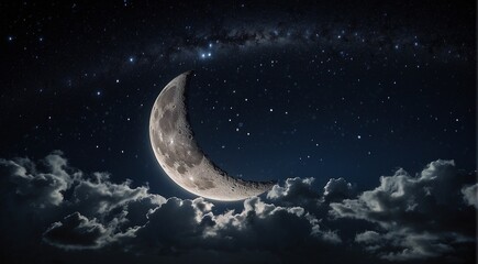 Wall Mural - moon in the night with stars and cloud, moon view at the night, beautiful moon with stars