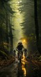 Exploring the Ancient World: A Thrilling Panning Shot of an Intrepid Cyclist