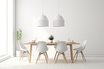 Wall Mural - Basic Scandinavian Dining Room, Displayed on an Isolated White Setting, Generative AI