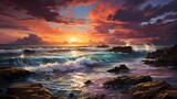 Fototapeta Do akwarium - A breathtaking sunset over the cobalt blue ocean, painting the sky with vibrant hues