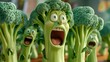Cartoon scene While practicing breathing exercises a broccoli accidentally lets out a loud toot and immediately turns red with embarrment as the rest of the vegetables