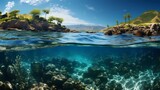 Fototapeta Do akwarium - A breathtaking view of a cobalt blue ocean, with vibrant coral reefs visible through the crystal-clear water