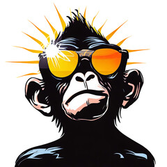 Wall Mural - Chimpanzee with sunglasses. Vector illustration on white background. Isolated on white background. 