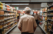 © Song_about_summer - old person in grocery store, back view of senior man in supermarket