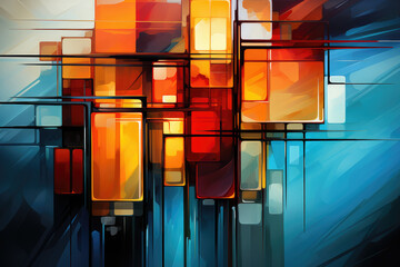 Poster - Colorful Abstract Geometric Composition Background Texture extreme closeup. Generative AI