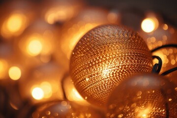 Poster - A detailed view of a string of lights. Perfect for adding a festive touch to any occasion