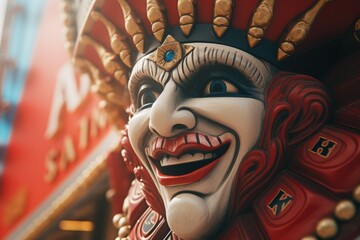 Poster - A close up view of a statue of a clown. This image can be used for various purposes