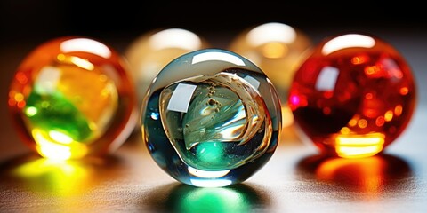 Poster - A group of glass marbles sitting on top of a table. Suitable for various applications