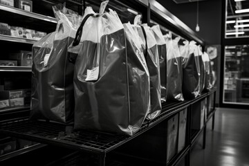 Aufkleber - A black and white photo capturing the essence of a grocery store. This versatile image can be used in various projects