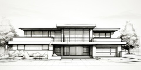 Poster - A drawing of a house with an abundance of windows. Suitable for architectural and real estate concepts
