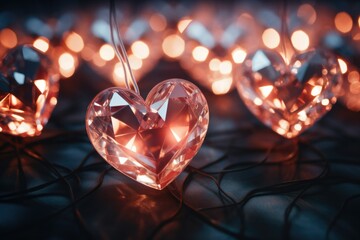 Poster - A group of crystal heart-shaped lights on a table. Perfect for adding a romantic touch to any setting