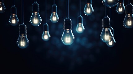 Poster - A cluster of light bulbs hanging from a ceiling. Perfect for adding a unique and modern touch to any space