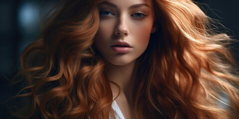 Poster - A close-up shot of a woman with long red hair. Perfect for beauty and fashion-related projects