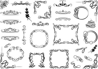 Wall Mural - Big set of graphic elements for design. Decorative swirls or scrolls, vintage frames , flourishes, labels and dividers