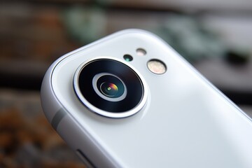 Aufkleber - A detailed view of a camera lens attached to a cell phone. This image can be used to showcase mobile photography or technology