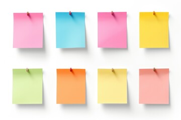 Poster - A group of colorful sticky notes pinned to a wall. Versatile image that can be used for office organization, brainstorming, reminders, or project planning