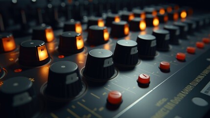 Aufkleber - Close up of a sound board with multiple knobs. Perfect for music production or audio engineering projects