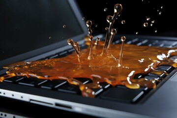 Poster - A laptop keyboard with a splash of liquid. Perfect for illustrating accidents or spills involving technology