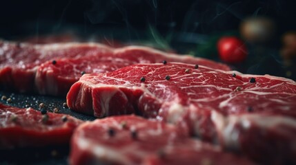 Wall Mural - A bunch of steaks cooking on a grill. Perfect for barbecue and grilling enthusiasts