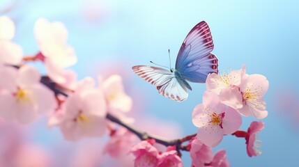 Poster - A butterfly perched on top of a beautiful pink flower. Perfect for nature enthusiasts and garden lovers