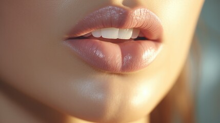 Sticker - Close-up of a woman's lips with a toothbrush. Ideal for dental hygiene concepts and oral care advertisements