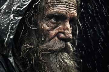 Poster - A close up view of a man with long hair and a beard. Suitable for various projects and designs