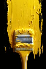 Poster - A paint brush with yellow paint on it. Can be used for various art and painting projects