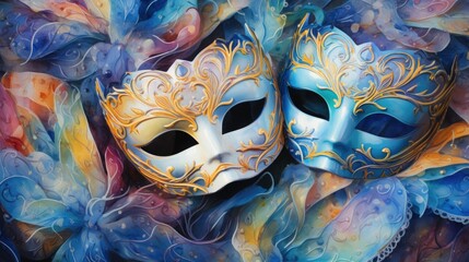 Poster - A couple of masks sitting on top of each other. Can be used for costume parties or theatrical performances