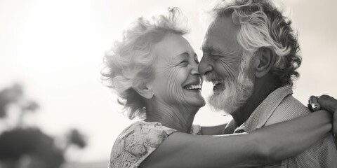 Poster - A heartwarming image of a man and a woman embracing each other. Perfect for illustrating love, relationships, and togetherness.
