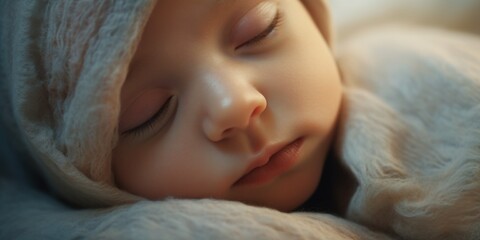 Poster - A peaceful image of a sleeping baby on a soft blanket. Perfect for capturing the innocence and tranquility of a newborn. Ideal for baby-related projects and parenting articles