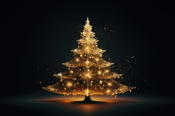 Canvas Print - A stunning golden Christmas tree set against a black background. Perfect for adding a touch of elegance and festivity to any holiday design or decoration