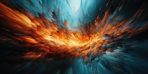 Poster - An abstract image of a blue and orange explosion. Suitable for various design projects and visual representations of energy, power, or excitement