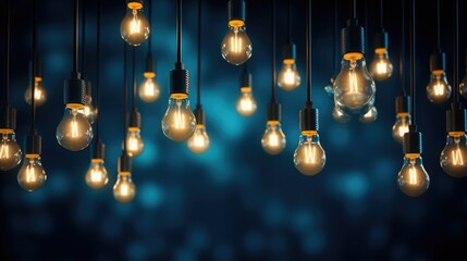 Poster - A collection of light bulbs hanging from the ceiling. Perfect for adding a unique and modern touch to any space